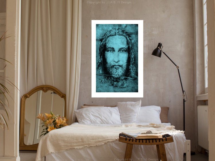 Wall Poster Turin Shroud in Turquoise - sacred composition with a portrait of Jesus 129358 additionalImage 5