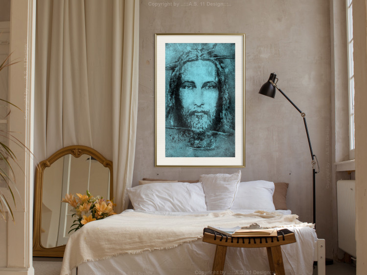Wall Poster Turin Shroud in Turquoise - sacred composition with a portrait of Jesus 129358 additionalImage 22