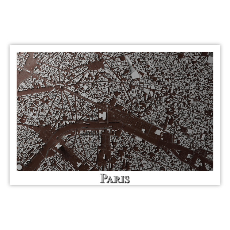 Poster Brown Map of Paris - city map and English text on a white background 130758