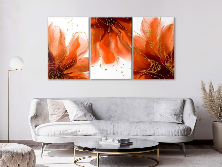 Canvas Art Print Three Fiery Flowers (3-piece) - abstraction with floral motif 143058 additionalImage 3