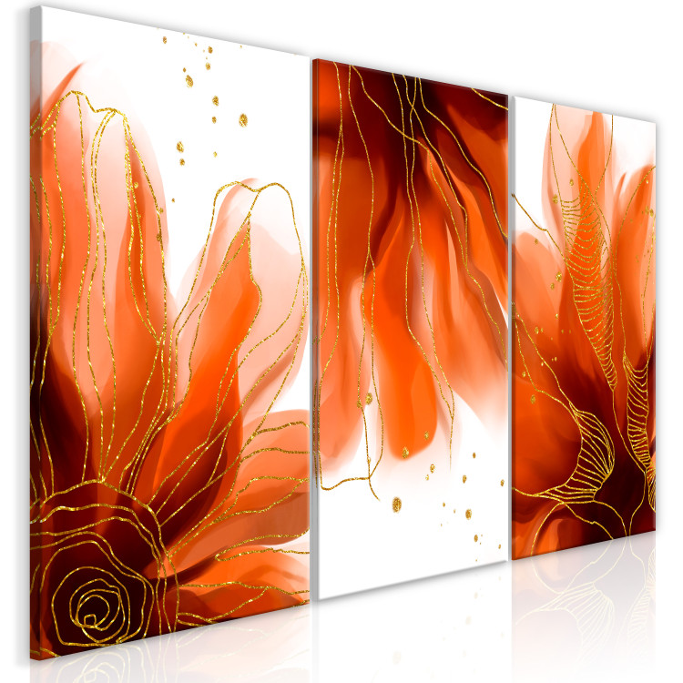 Canvas Art Print Three Fiery Flowers (3-piece) - abstraction with floral motif 143058 additionalImage 2