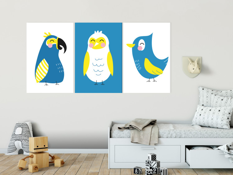 Canvas Print Bird Trio (3-piece) - colorful bird composition for children 143458 additionalImage 3