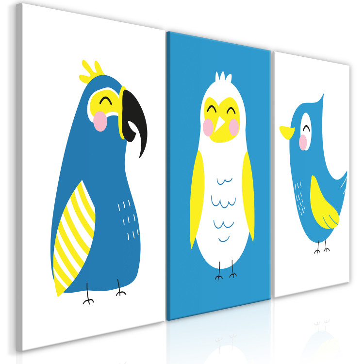 Canvas Print Bird Trio (3-piece) - colorful bird composition for children 143458 additionalImage 2