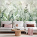 Wall Mural Watercolour meadow - green leaf motif on a grey background 143858