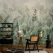 Wall Mural Watercolour meadow - green leaf motif on a grey background 143858 additionalThumb 4