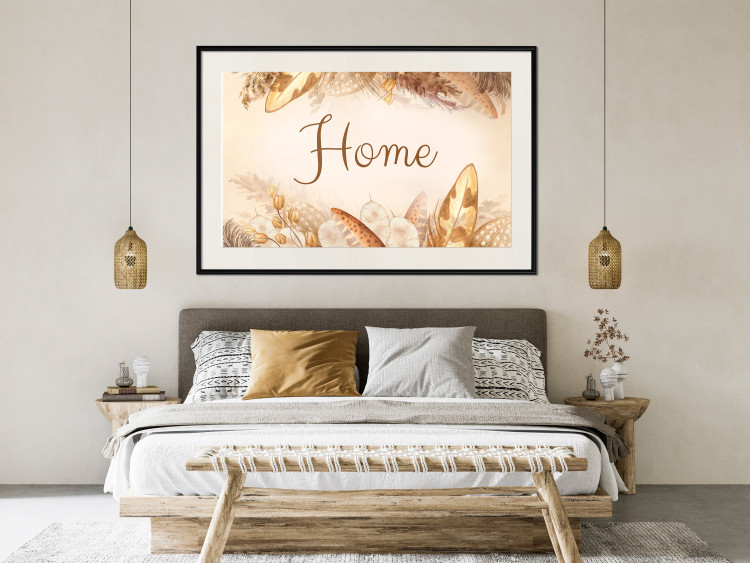 Wall Poster Home - Inscription Among Dried Plants and Feathers in Warm Boho Shades 144758 additionalImage 17