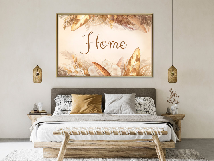 Wall Poster Home - Inscription Among Dried Plants and Feathers in Warm Boho Shades 144758 additionalImage 15