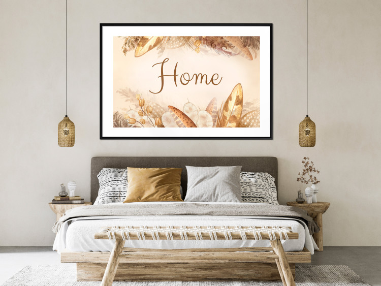 Wall Poster Home - Inscription Among Dried Plants and Feathers in Warm Boho Shades 144758 additionalImage 14