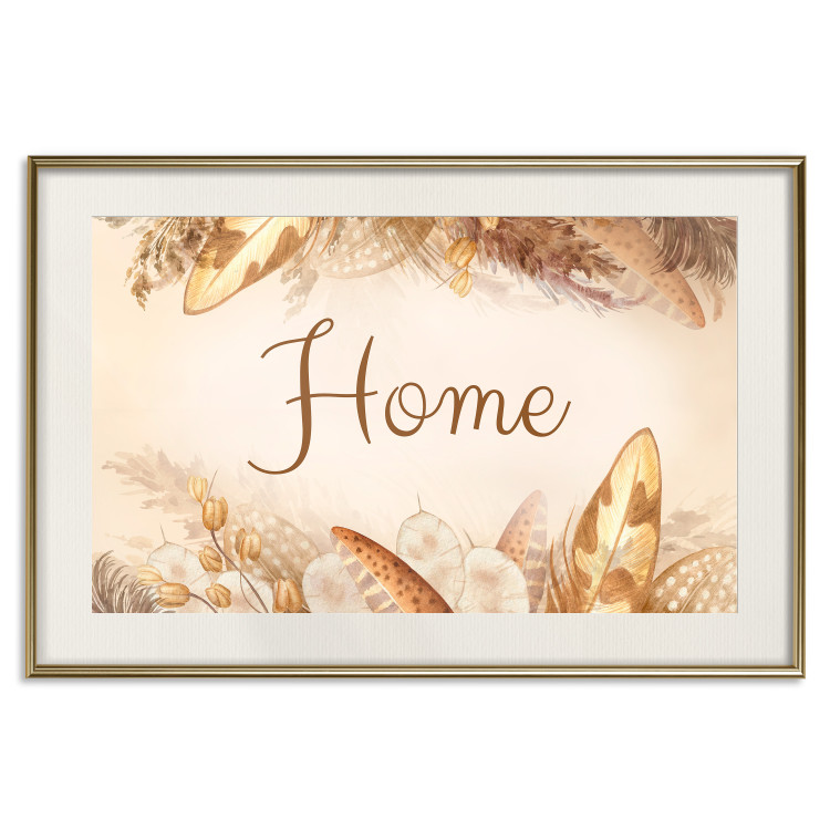 Wall Poster Home - Inscription Among Dried Plants and Feathers in Warm Boho Shades 144758 additionalImage 24