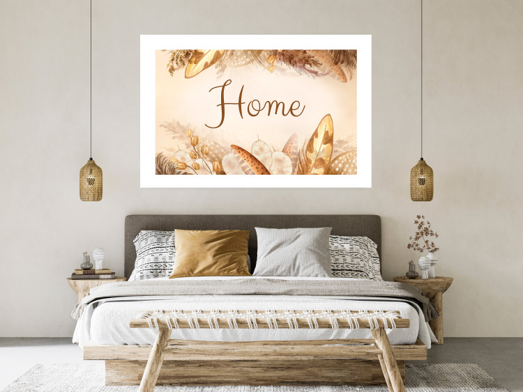 Wall Poster Home - Inscription Among Dried Plants and Feathers in Warm Boho Shades 144758 additionalImage 12