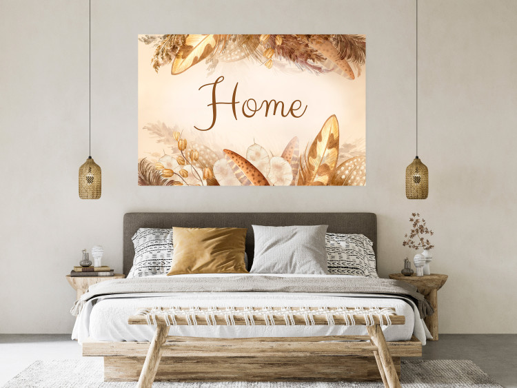 Wall Poster Home - Inscription Among Dried Plants and Feathers in Warm Boho Shades 144758 additionalImage 11