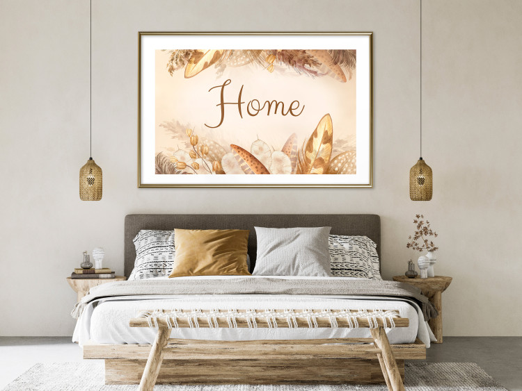 Wall Poster Home - Inscription Among Dried Plants and Feathers in Warm Boho Shades 144758 additionalImage 19