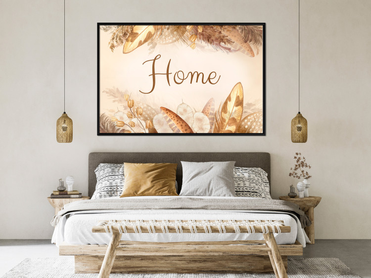 Wall Poster Home - Inscription Among Dried Plants and Feathers in Warm Boho Shades 144758 additionalImage 13