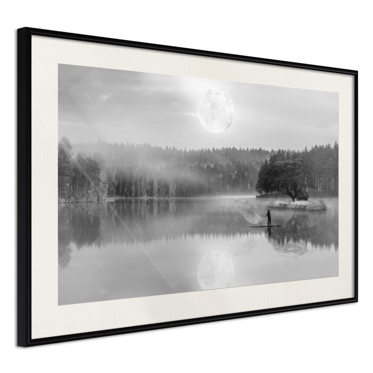 Wall Poster Night Landscape - Lake Illuminated by the Moonlight in Black and White 147658 additionalImage 18