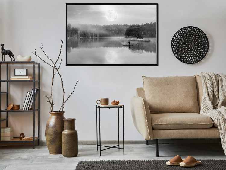 Wall Poster Night Landscape - Lake Illuminated by the Moonlight in Black and White 147658 additionalImage 14