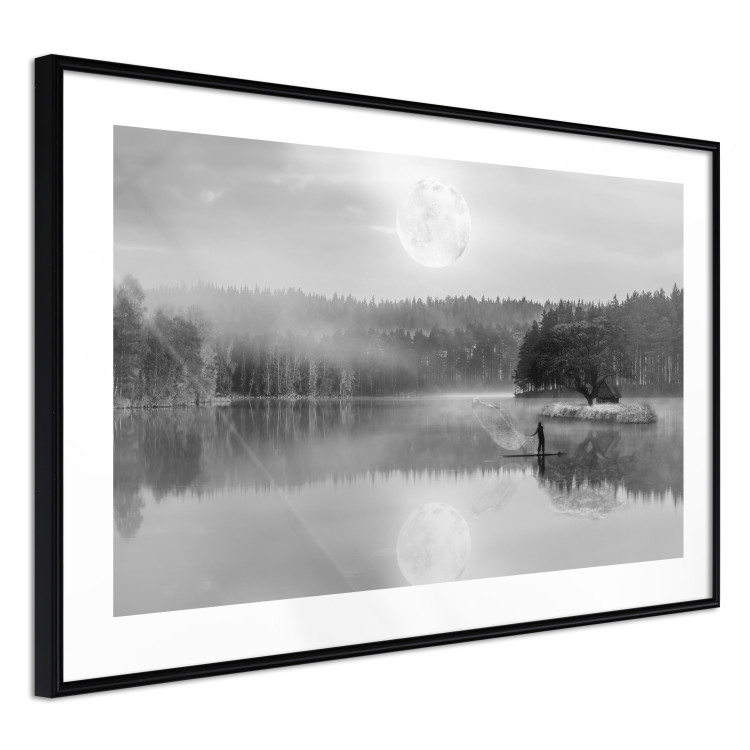 Wall Poster Night Landscape - Lake Illuminated by the Moonlight in Black and White 147658 additionalImage 5