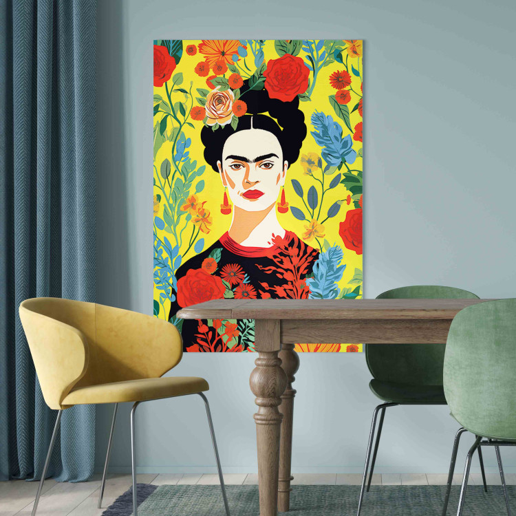 Canvas Art Print Frida Kahlo - Portrait of the Artist on a Yellow Floral Background 152258 additionalImage 3