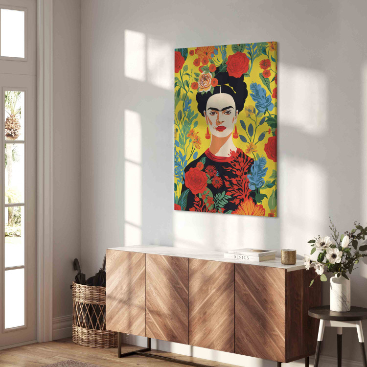 Canvas Art Print Frida Kahlo - Portrait of the Artist on a Yellow Floral Background 152258 additionalImage 10