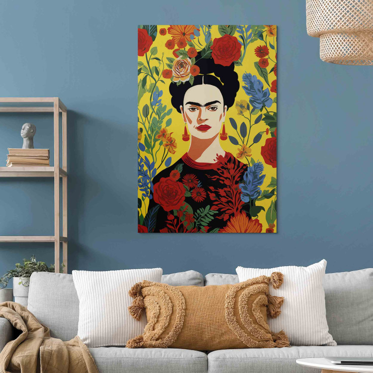 Canvas Art Print Frida Kahlo - Portrait of the Artist on a Yellow Floral Background 152258 additionalImage 11