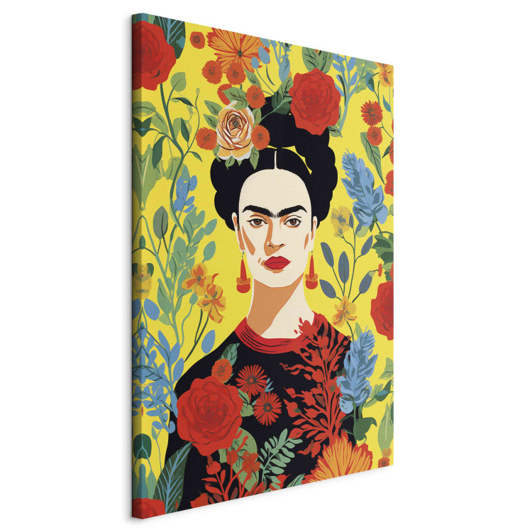 Canvas Art Print Frida Kahlo - Portrait of the Artist on a Yellow Floral Background 152258 additionalImage 2