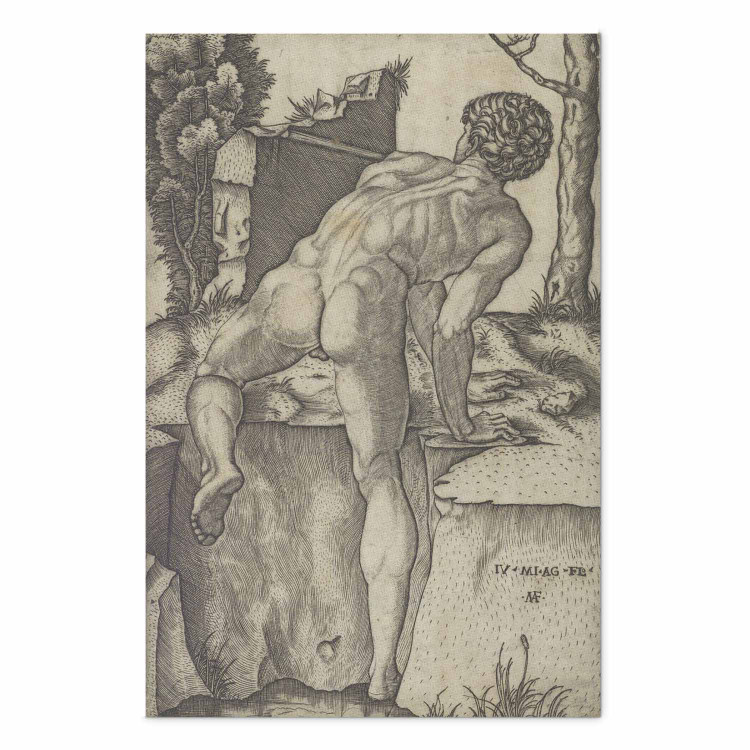 Poster Naked Man Seen From Behind Climbing up River Bank 159958
