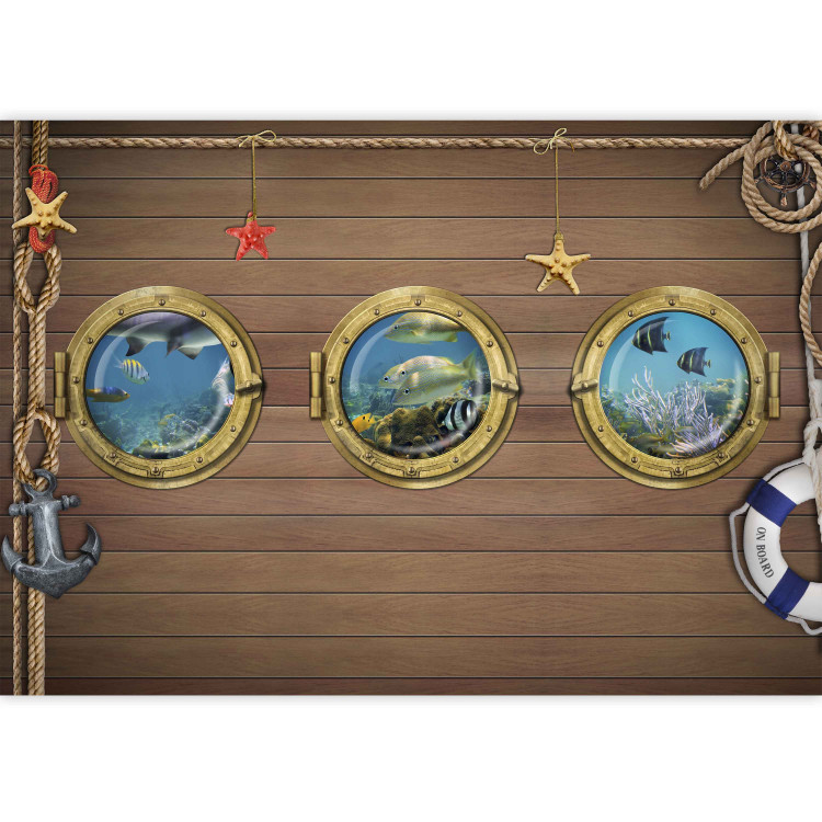 Wall Mural Fish by the Bow - Illusion of a view of marine animals through a window on a boat 61258 additionalImage 4