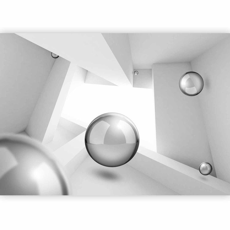 Wall Mural 3D Abstraction - bright geometric space with silver balls 61958 additionalImage 1