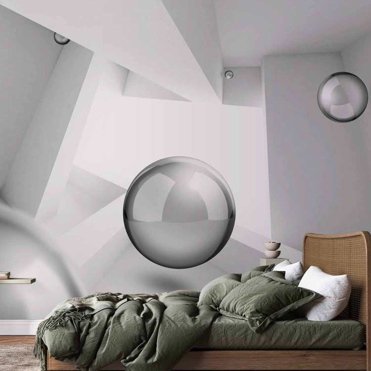 Wall Mural 3D Abstraction - bright geometric space with silver balls 61958 additionalImage 2