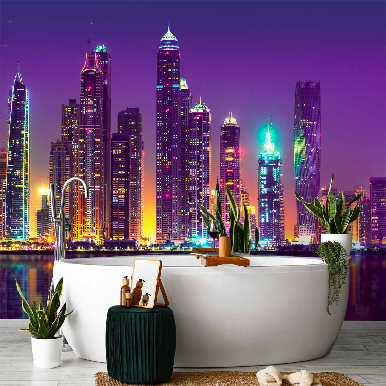 Wall Mural Purple nights Dubai - panorama with skyscrapers and reflection in water 90558 additionalImage 8