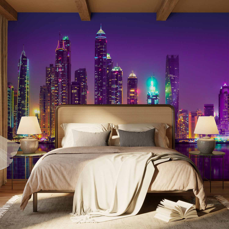 Wall Mural Purple nights Dubai - panorama with skyscrapers and reflection in water 90558 additionalImage 2