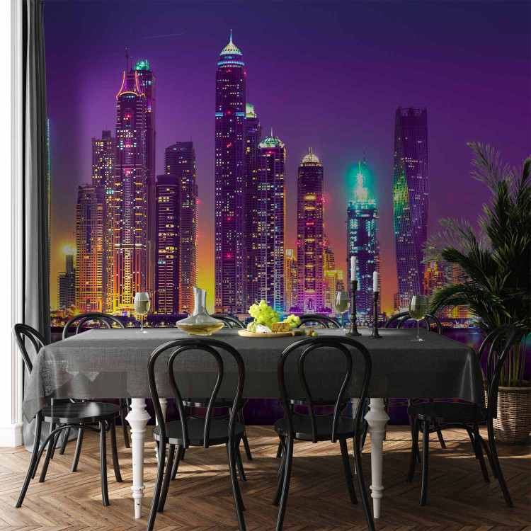 Wall Mural Purple nights Dubai - panorama with skyscrapers and reflection in water 90558 additionalImage 6