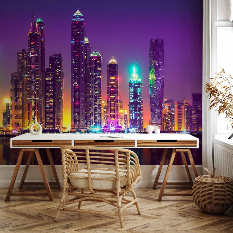 Wall Mural Purple nights Dubai - panorama with skyscrapers and reflection in water 90558 additionalImage 4