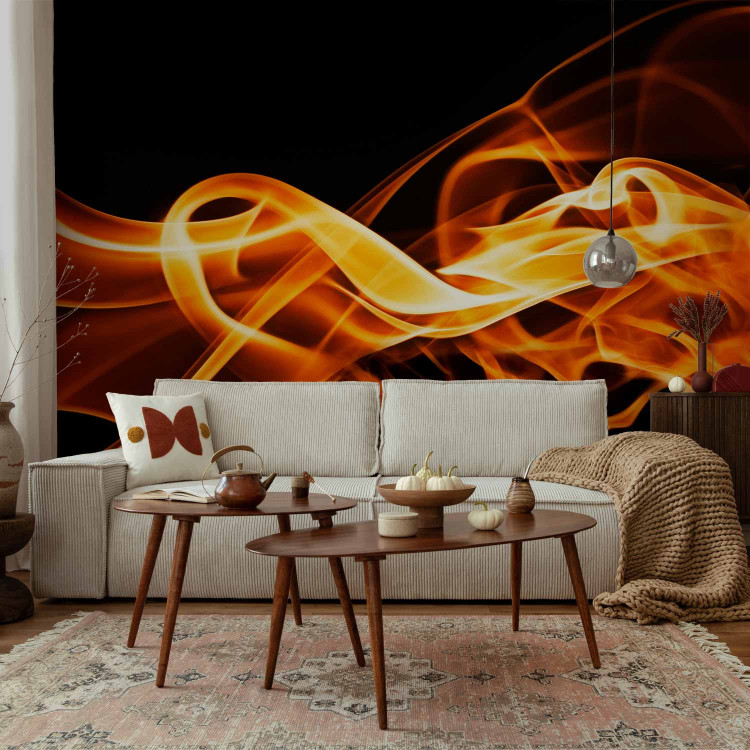 Photo Wallpaper Fire - an abstraction with a motif of orange glow on a black background 96758