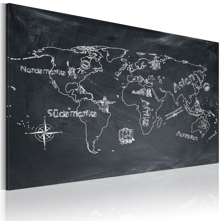 Canvas Print Geography Lesson (German Language) - Chalk-drawn World Map 97458 additionalImage 2