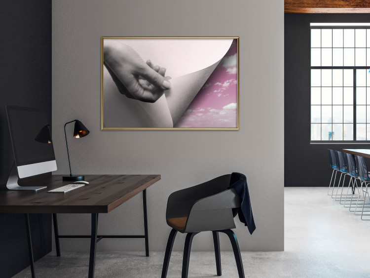 Wall Poster Next Page - composition with a hand and a landscape of pink sky 117168 additionalImage 5