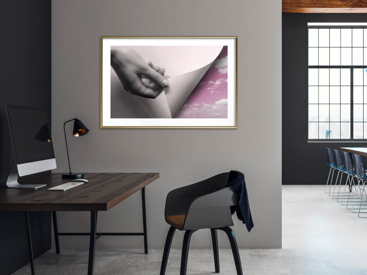 Wall Poster Next Page - composition with a hand and a landscape of pink sky 117168 additionalImage 15