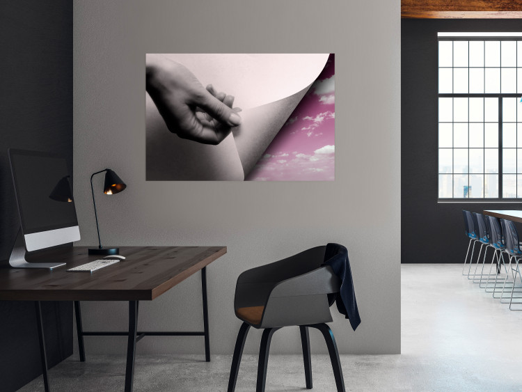 Wall Poster Next Page - composition with a hand and a landscape of pink sky 117168 additionalImage 17