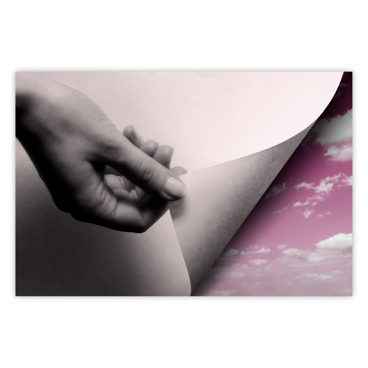 Wall Poster Next Page - composition with a hand and a landscape of pink sky 117168