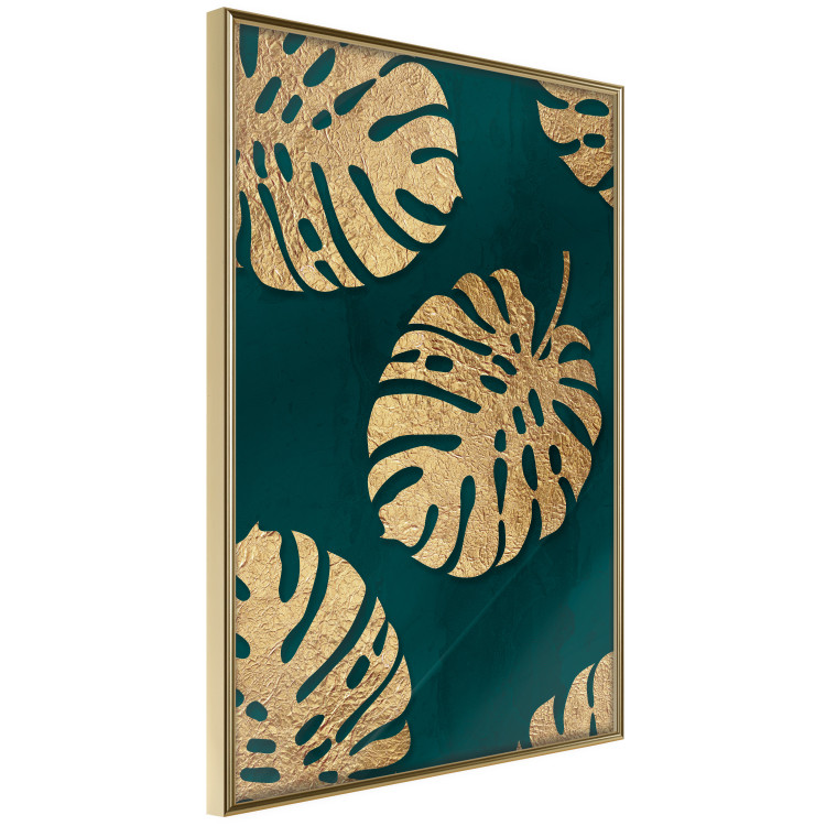Poster Golden Luxury Leaves - glamorous composition in emerald background and plants 117568 additionalImage 14