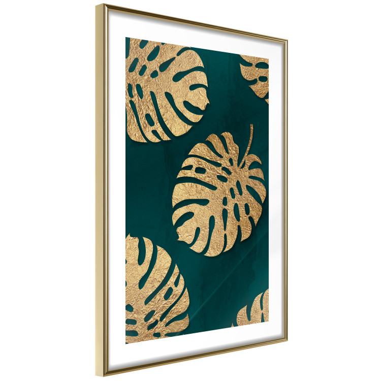 Poster Golden Luxury Leaves - glamorous composition in emerald background and plants 117568 additionalImage 8