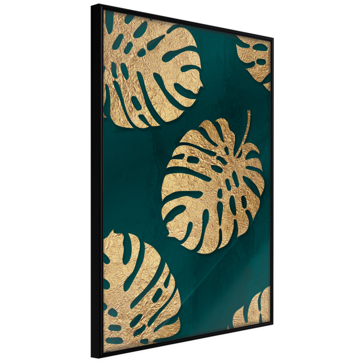 Poster Golden Luxury Leaves - glamorous composition in emerald background and plants 117568 additionalImage 12