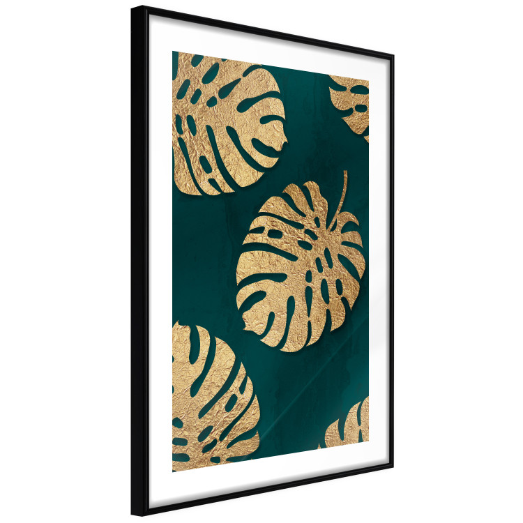 Poster Golden Luxury Leaves - glamorous composition in emerald background and plants 117568 additionalImage 13