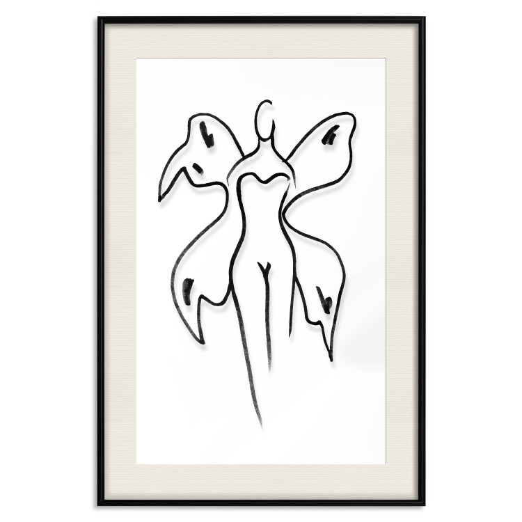 Poster Butterfly Woman - black and white line art with a female silhouette and wings 119268 additionalImage 18