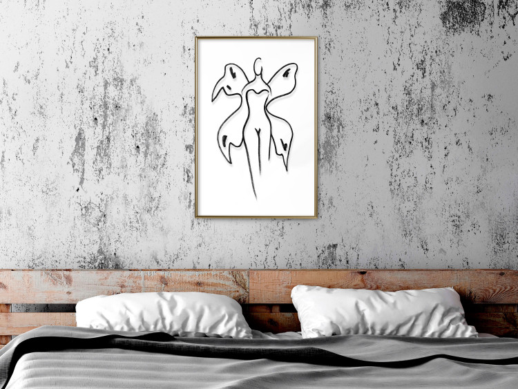 Poster Butterfly Woman - black and white line art with a female silhouette and wings 119268 additionalImage 7