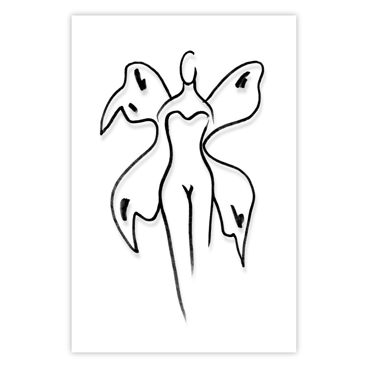 Poster Butterfly Woman - black and white line art with a female silhouette and wings 119268