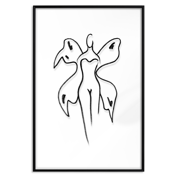 Poster Butterfly Woman - black and white line art with a female silhouette and wings 119268 additionalImage 17
