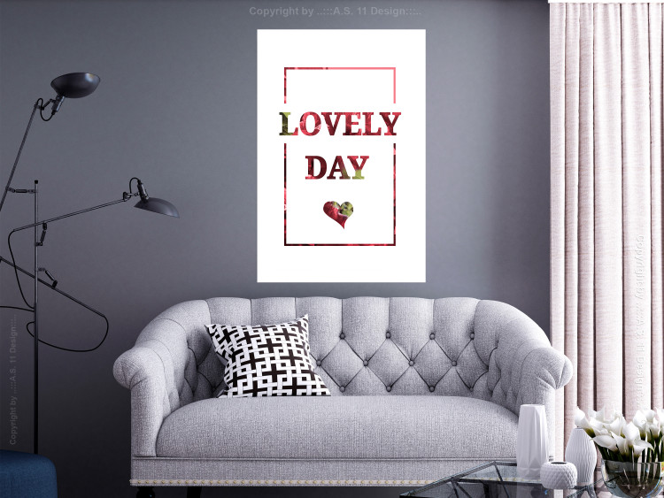 Wall Poster Lovely Day - English text with a red plant motif on a white background 125468 additionalImage 5