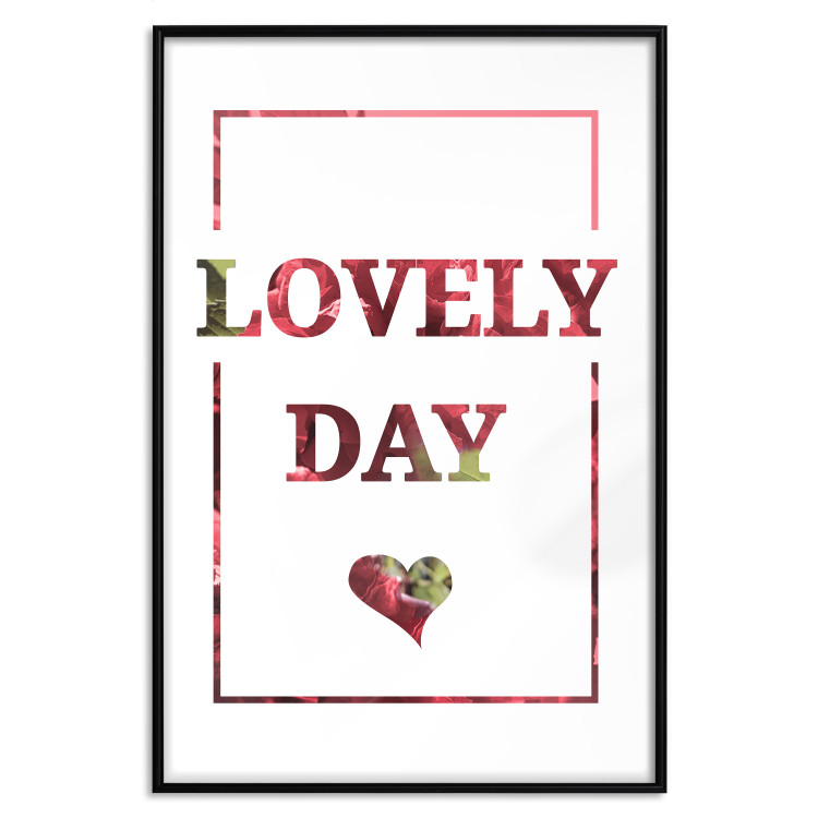 Wall Poster Lovely Day - English text with a red plant motif on a white background 125468 additionalImage 24