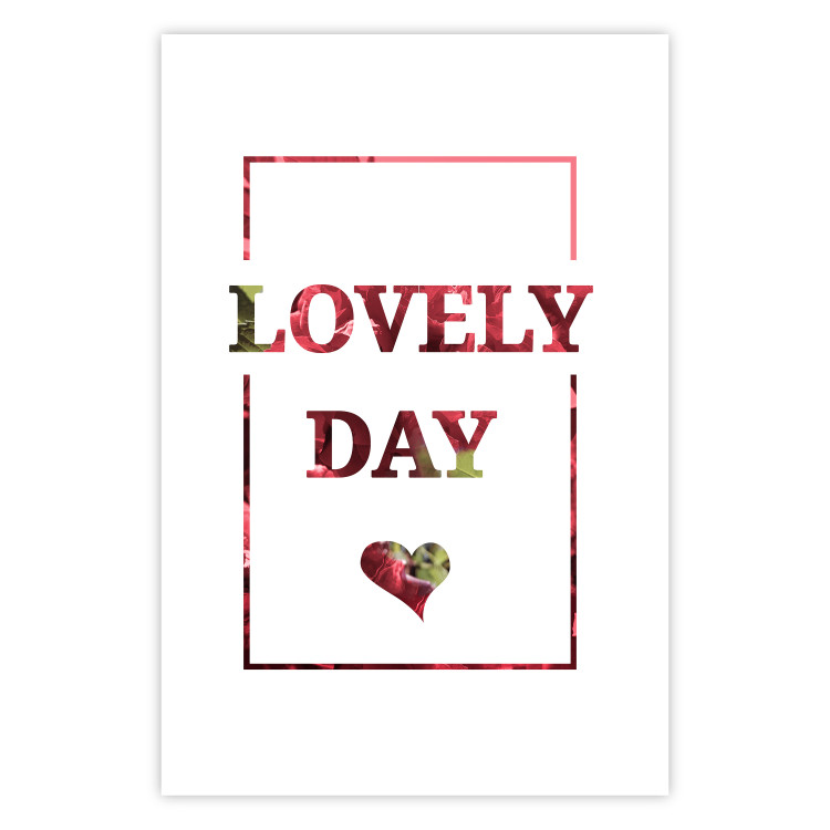Wall Poster Lovely Day - English text with a red plant motif on a white background 125468 additionalImage 25
