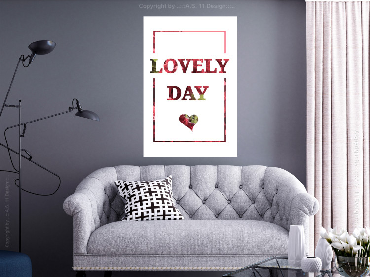 Wall Poster Lovely Day - English text with a red plant motif on a white background 125468 additionalImage 23